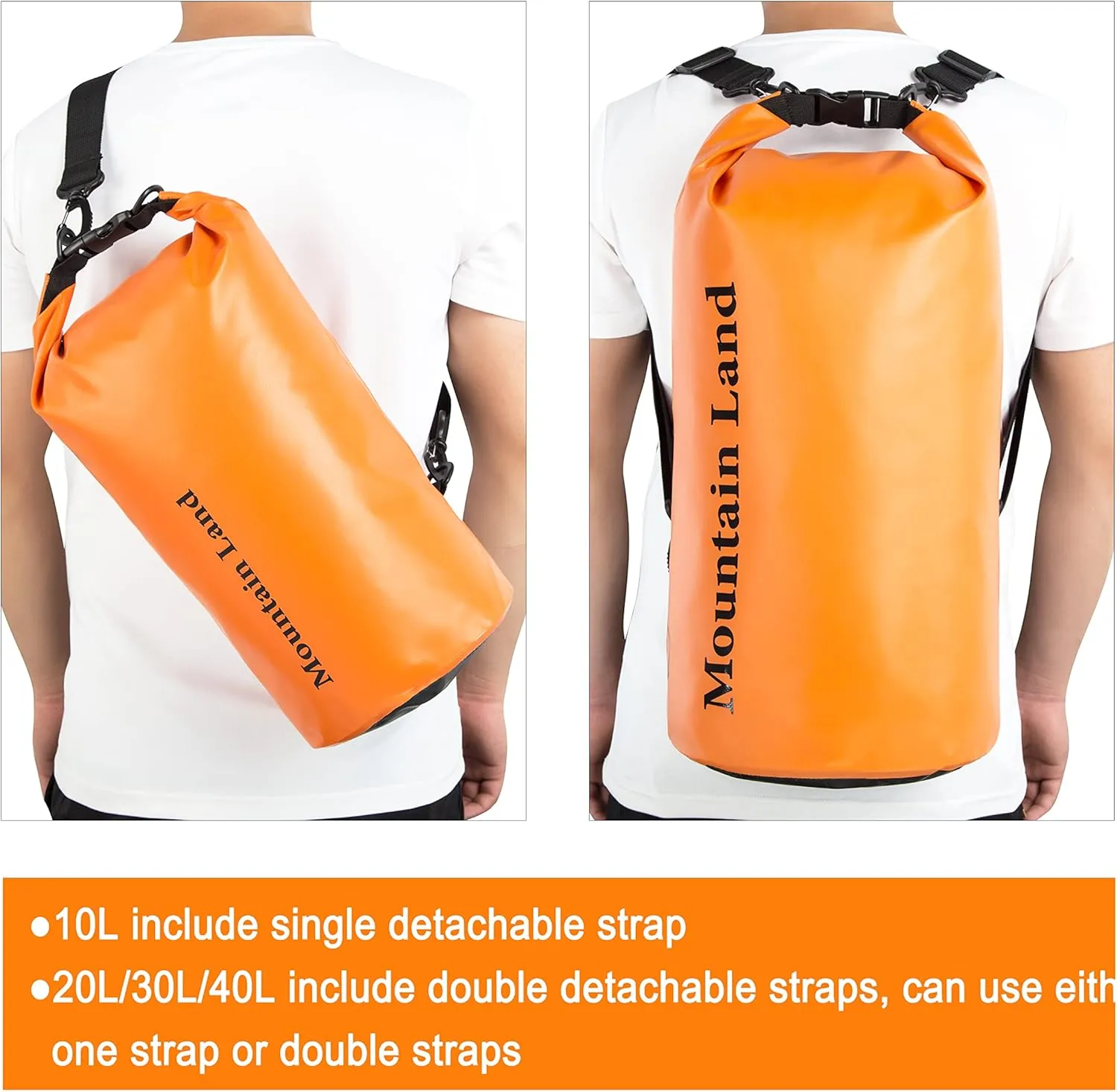 Mountain Land Waterproof Beach Dry Bag Roll Top Backpack Boat Bag Dry Sack for Kayaking Rafting Fishing Hiking Camping (Orange-40L, 40L)