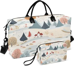 Mountain Peak Tree Travel Duffel Bags with Toiletry Bag and Adjustable Strap for Travel Gym Yoga