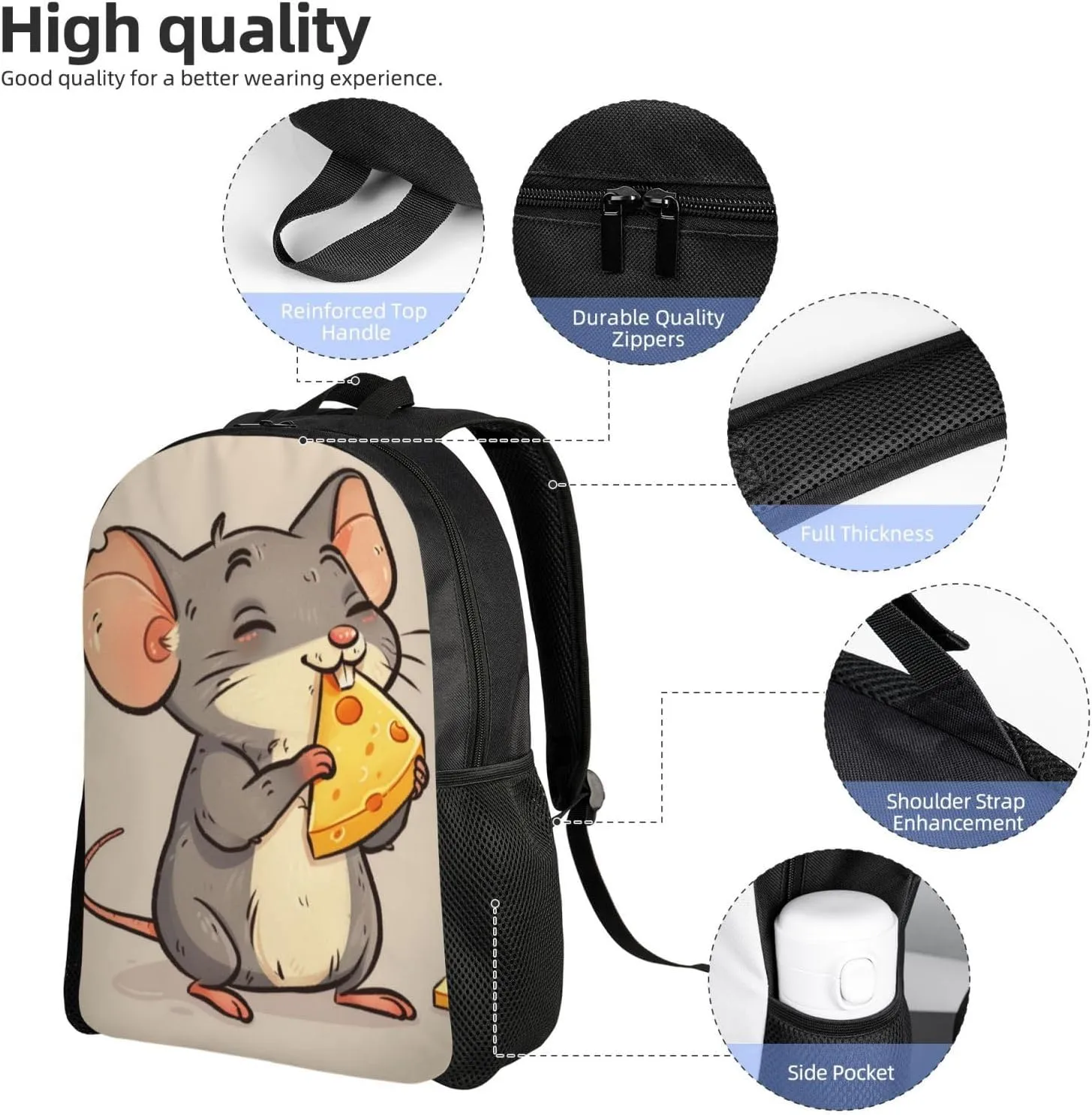 Mouse Cheese Backpack Waterproof Anti Theft Durable Light Laptop Bag Backpacks For Women Men Travel Gym Backpack