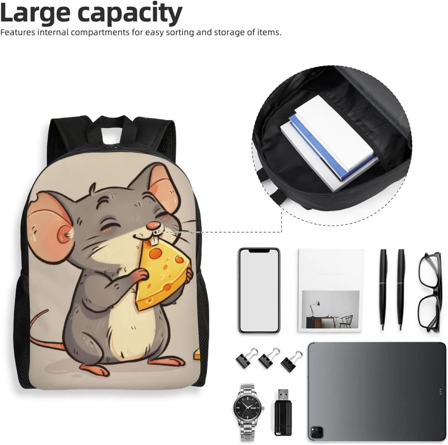 Mouse Cheese Backpack Waterproof Anti Theft Durable Light Laptop Bag Backpacks For Women Men Travel Gym Backpack
