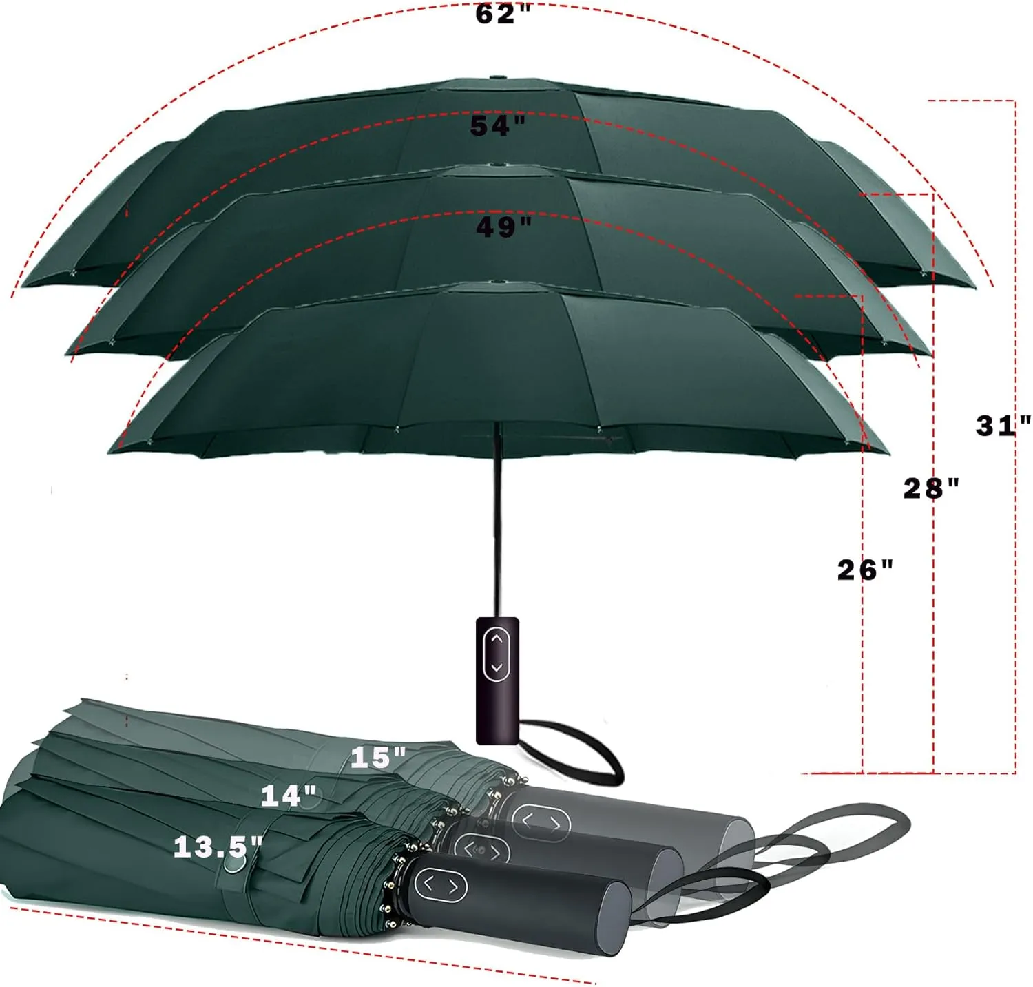 MRTLLOA 49/54/62 Inch Large Folding Golf Umbrella, Oversize Double Canopy Vented 10 Ribs Windproof Compact Travel Umbrellas for Rain