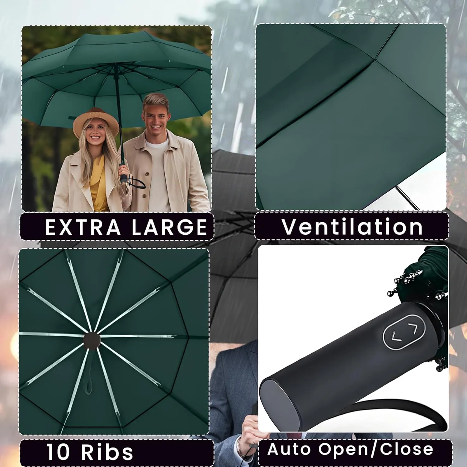 MRTLLOA 49/54/62 Inch Large Folding Golf Umbrella, Oversize Double Canopy Vented 10 Ribs Windproof Compact Travel Umbrellas for Rain