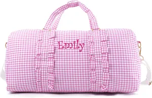 MT WORLD Girls Duffle Bag, Personalized Kids Overnight Bag, Dance Bags for Girls, Monogrammed Toddler Travel Bag, Weekender Duffle Bag for Travel Sleepover Dance (Pink)
