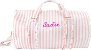 MT WORLD Kids Overnight Bag Personalized Small Travel Duffle Bag for Girls Pink Striped Dance Bag with Name Monogrammed Toddler Overnight Bags Weekender Bag Sports Gym Duffel Bag