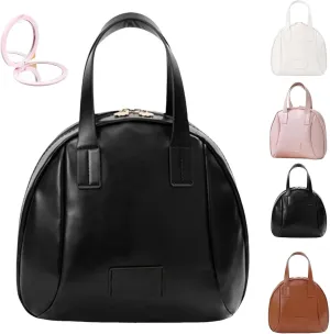 Multi-Layered Shell-Shaped Cosmetic Bag, 2025 Portable PU Leather Waterproof Handbag Style Cosmetic Pouch, Makeup Bag with Compartments (Black)