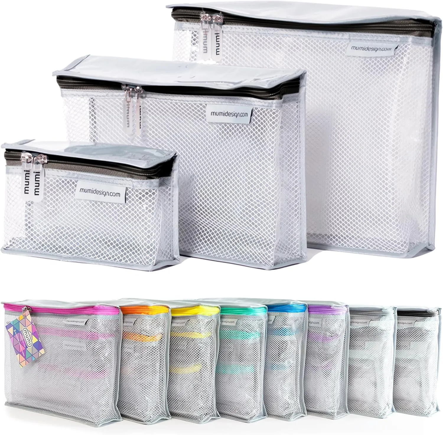 MUMI Travel Toiletry Bag Set of 3 – Water-Resistant Toiletry Bags for Women & Men – Clear Bags for Toiletries, Skincare, Makeup & Travel Essentials – Lightweight, Durable & Portable Organizer - Black