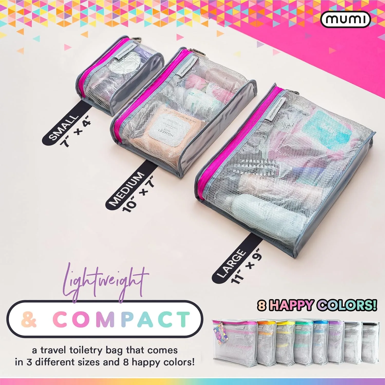 MUMI Travel Toiletry Bag Set of 3 – Water-Resistant Toiletry Bags for Women & Men – Clear Bags for Toiletries, Skincare, Makeup & Travel Essentials – Lightweight, Durable & Portable Organizer - Black