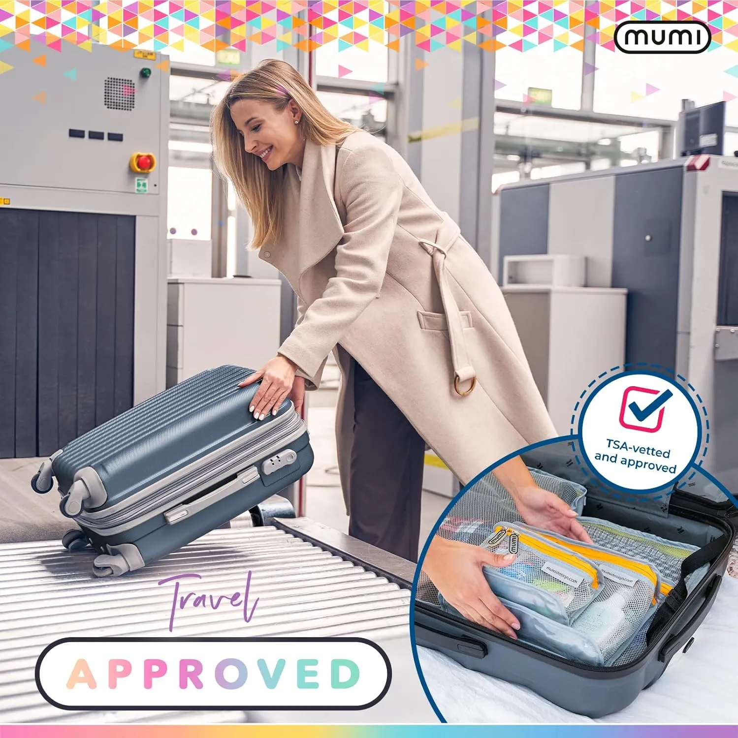 MUMI Travel Toiletry Bag Set of 3 – Water-Resistant Toiletry Bags for Women & Men – Clear Bags for Toiletries, Skincare, Makeup & Travel Essentials – Lightweight, Durable & Portable Organizer - Black