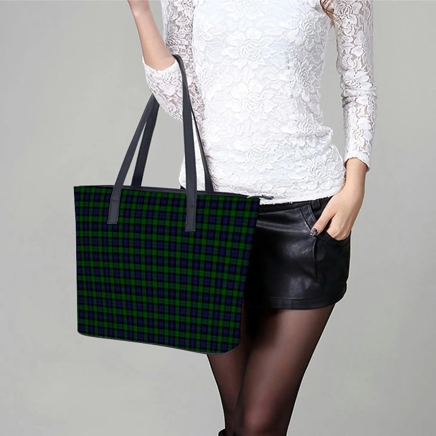 Murray Tartan Large Capacity Portable Leather Handbag