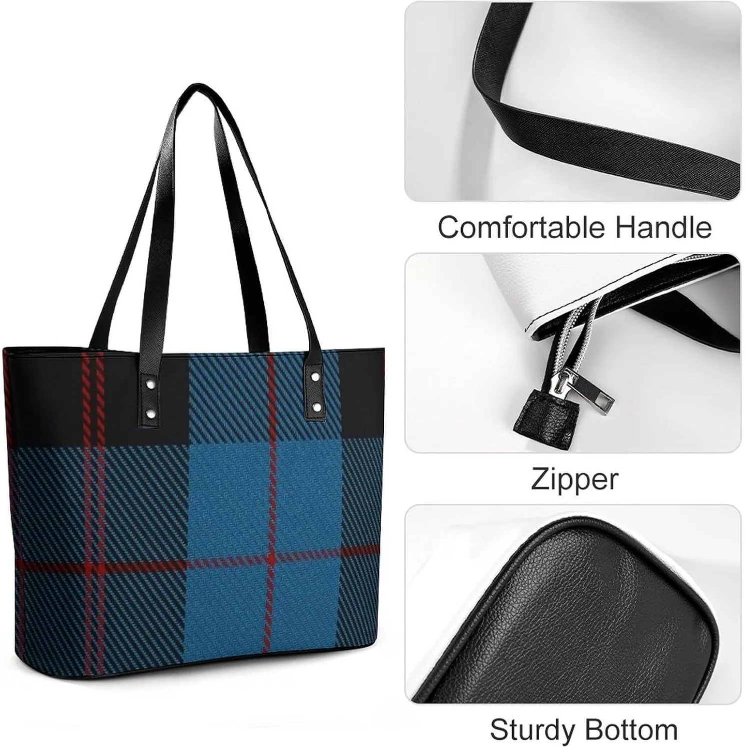 Murray Tartan Large Capacity Portable Leather Handbag