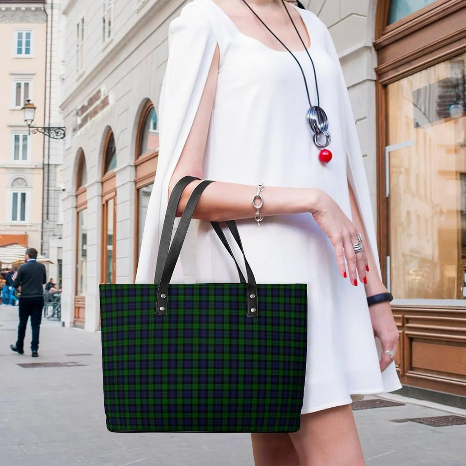 Murray Tartan Large Capacity Portable Leather Handbag