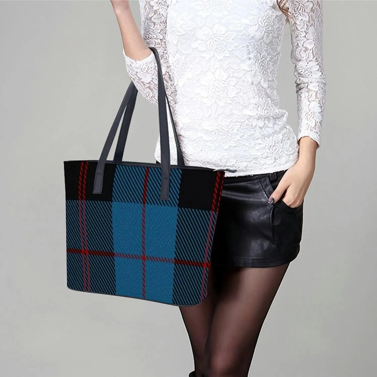 Murray Tartan Large Capacity Portable Leather Handbag