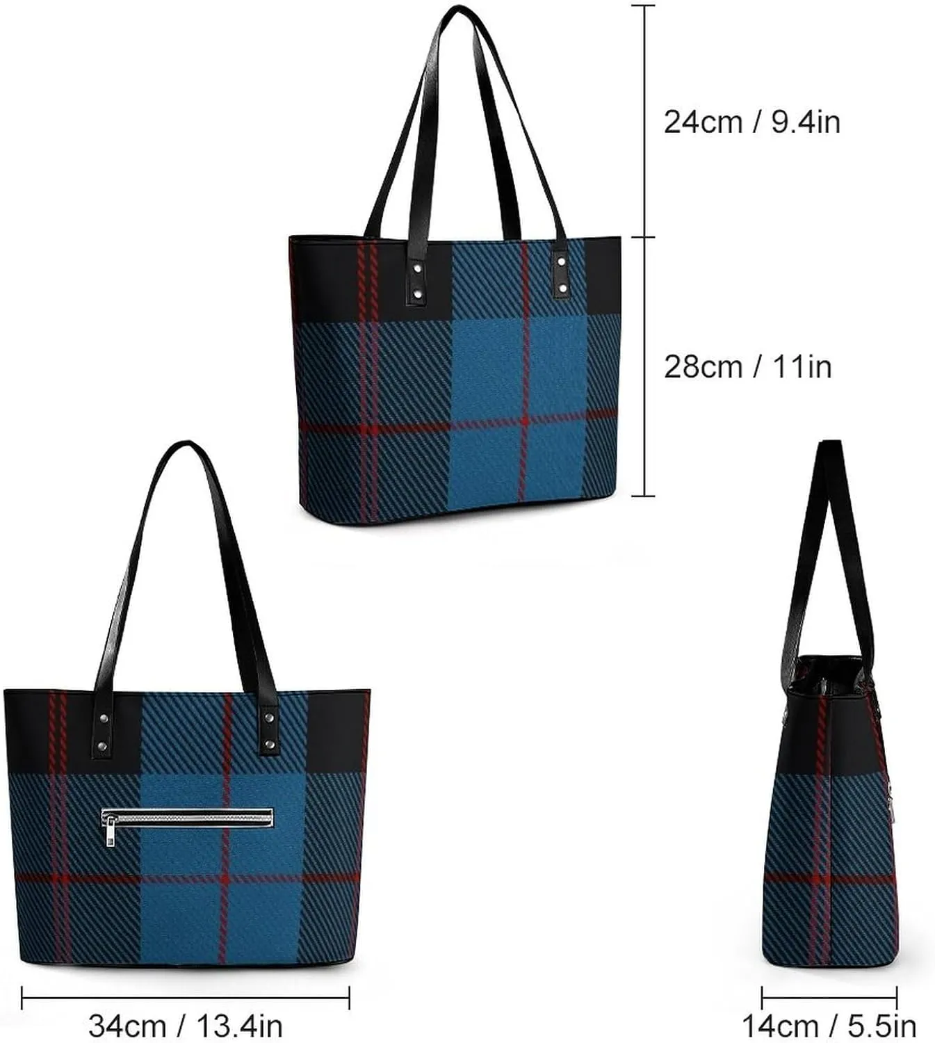 Murray Tartan Large Capacity Portable Leather Handbag