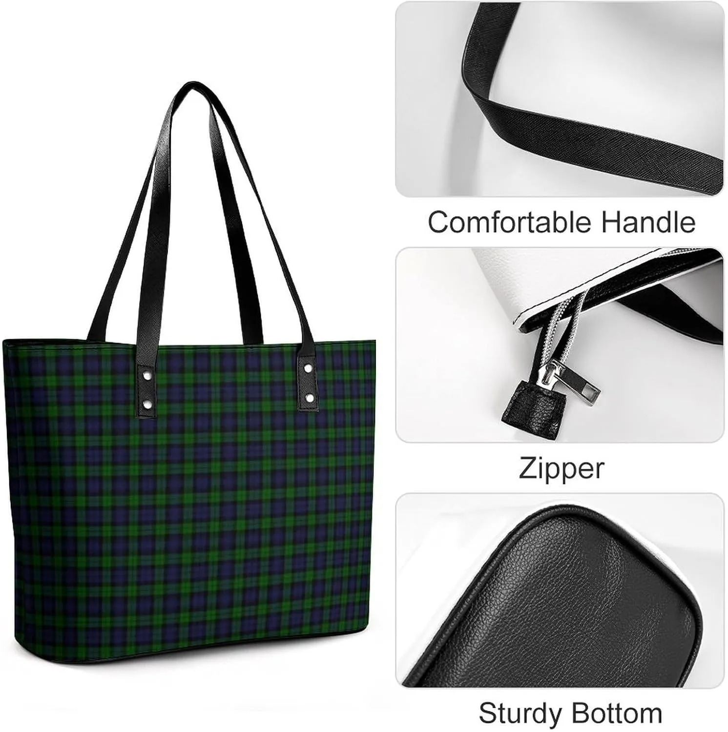 Murray Tartan Large Capacity Portable Leather Handbag