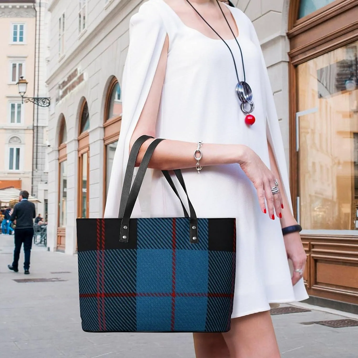 Murray Tartan Large Capacity Portable Leather Handbag