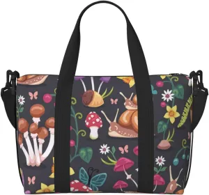 Mushrooms Snails Butterflies Travel Bag Weekender Bags for Women Men Carry on Overnight Bag Tote Bag Yoga Gym Bag With Adjustable Straps for Gym, Work, Personal Items