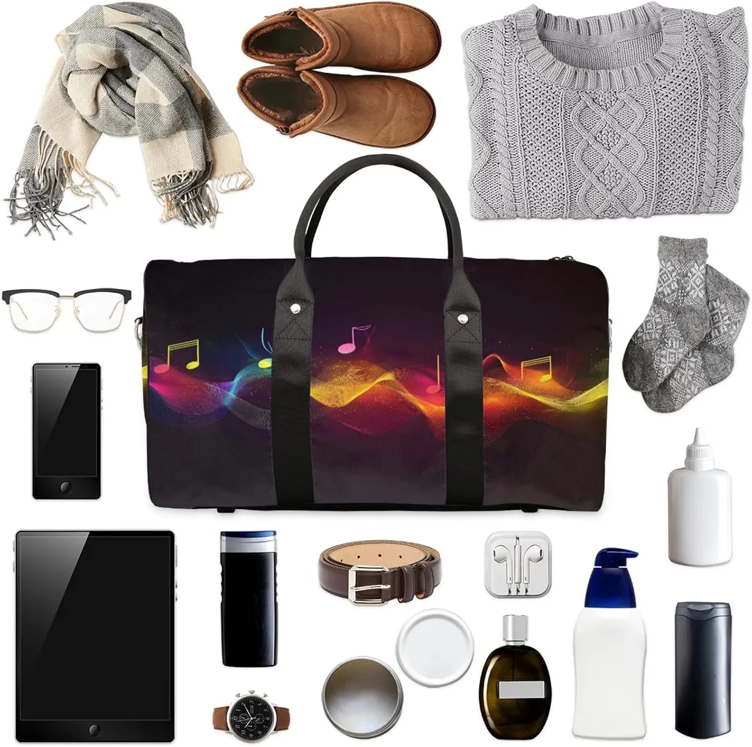 Music Duffle Bag for Travel, Overnight Weekend Gym Carry On Luggage Bag, Musical Note Travel Duffel Bag for Men Women