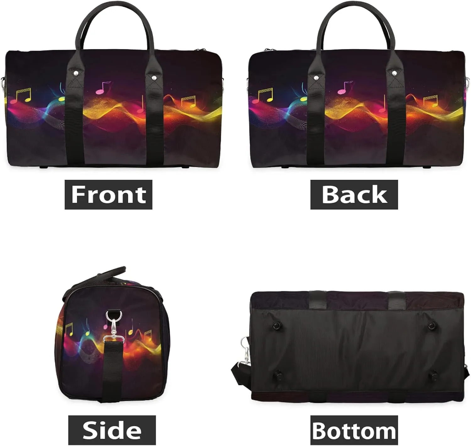 Music Duffle Bag for Travel, Overnight Weekend Gym Carry On Luggage Bag, Musical Note Travel Duffel Bag for Men Women