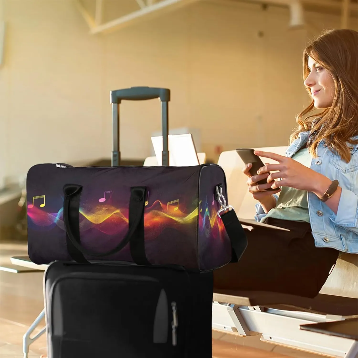 Music Duffle Bag for Travel, Overnight Weekend Gym Carry On Luggage Bag, Musical Note Travel Duffel Bag for Men Women