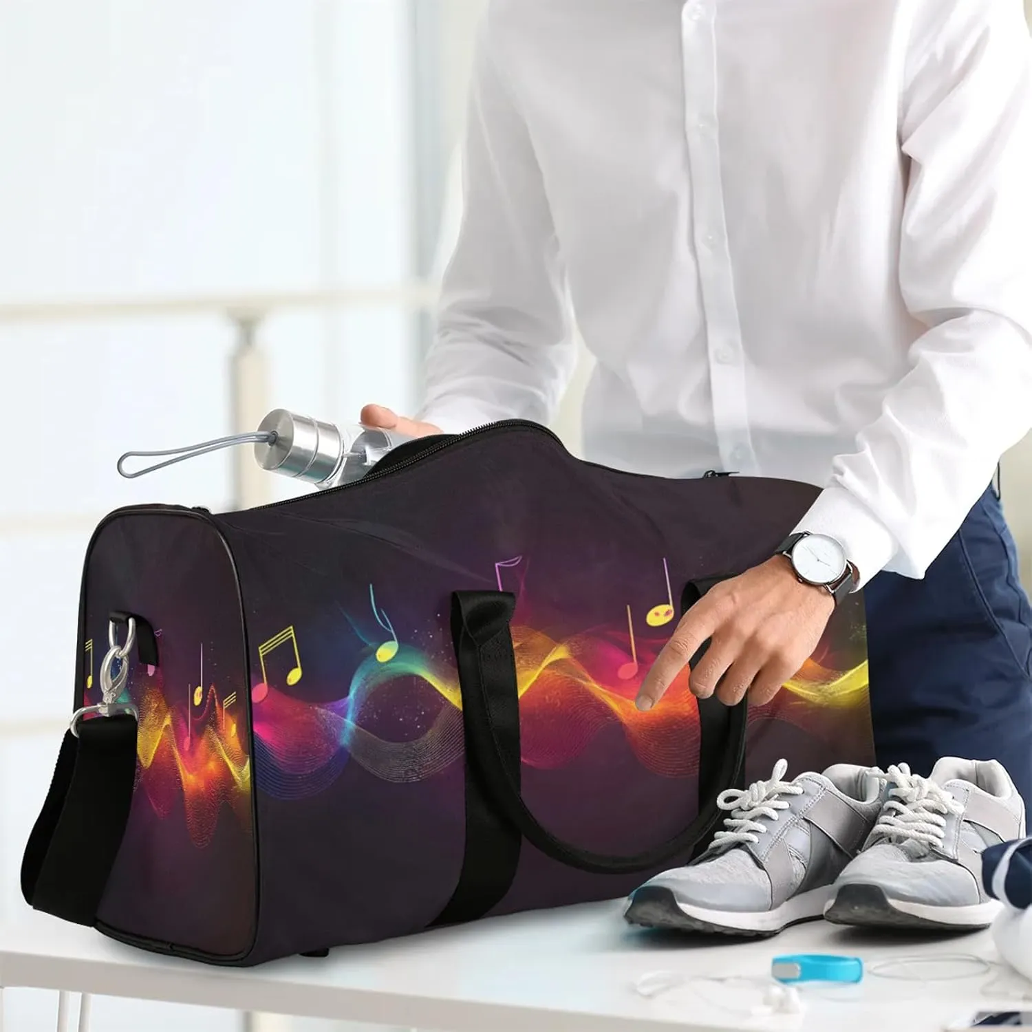 Music Duffle Bag for Travel, Overnight Weekend Gym Carry On Luggage Bag, Musical Note Travel Duffel Bag for Men Women