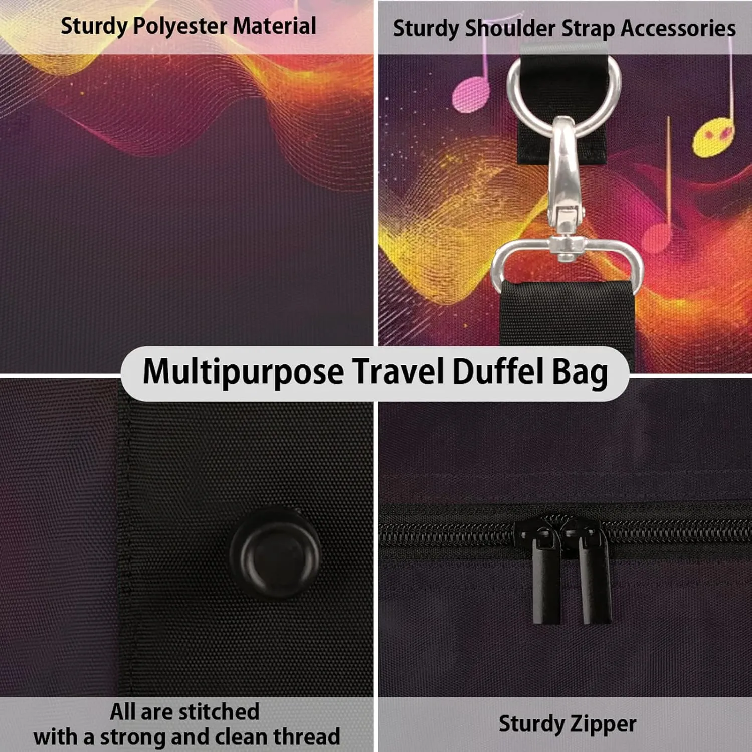 Music Duffle Bag for Travel, Overnight Weekend Gym Carry On Luggage Bag, Musical Note Travel Duffel Bag for Men Women