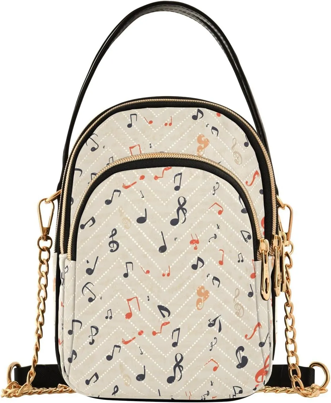 Musical Notes Symphony Shoulder Handbag for Girls Stylish Crossbody Handbags with Detachable Chain Shoulder Strap
