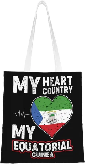My Heart My Country My Equatorial Tote Bag for Women Canvas Shopping Bags Reusable Beach Bag Grocery Bags Tote Shoulder Bag Gift Bags