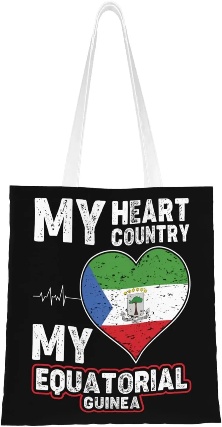 My Heart My Country My Equatorial Tote Bag for Women Canvas Shopping Bags Reusable Beach Bag Grocery Bags Tote Shoulder Bag Gift Bags