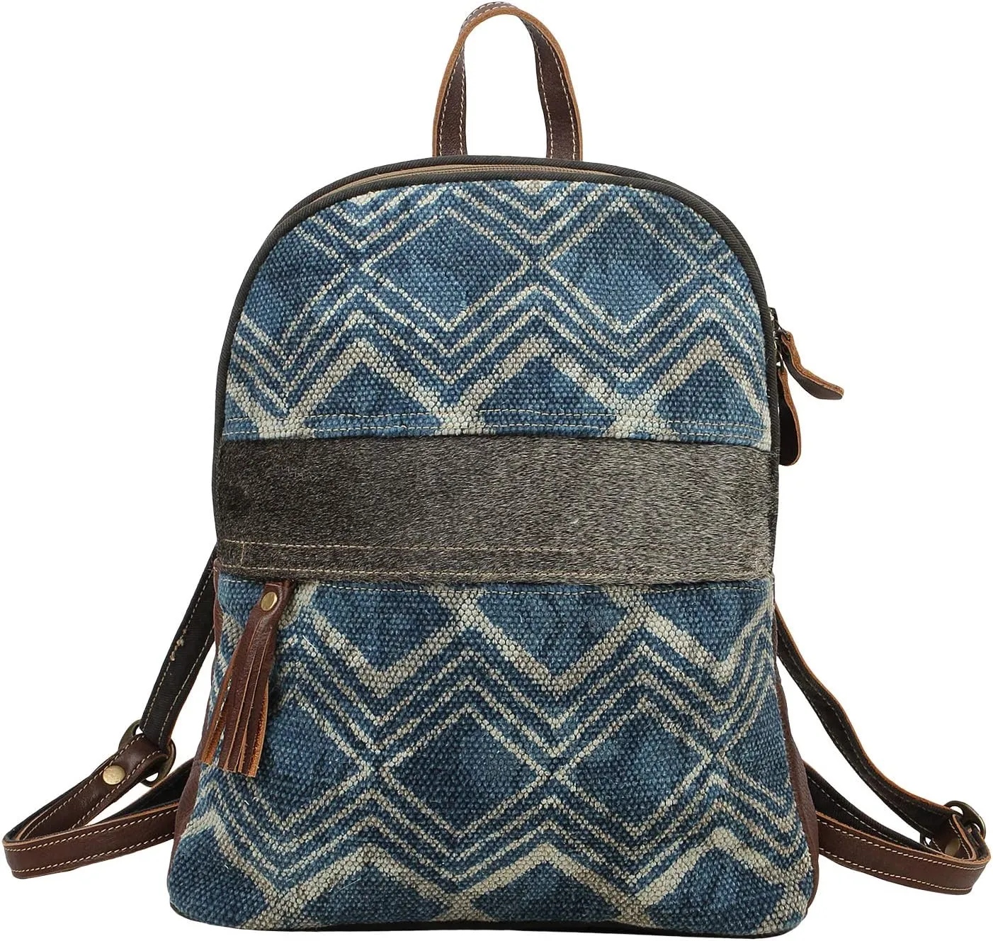 Myra Bag Blue Breeze Upcycled Canvas & Cowhide Leather Backpack S-1571