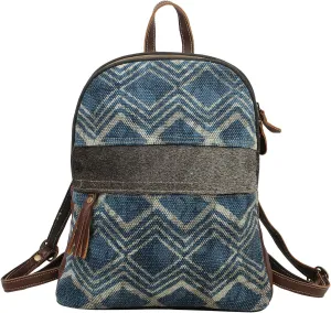 Myra Bag Blue Breeze Upcycled Canvas & Cowhide Leather Backpack S-1571