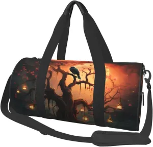 Mysterious Tree Birds Travel Duffle Bag Carry On Weekender Overnight Bag Sport Gym Bag for Women Men Foldable Travel Duffle Round Duffle Bag for Travel Sports Gym