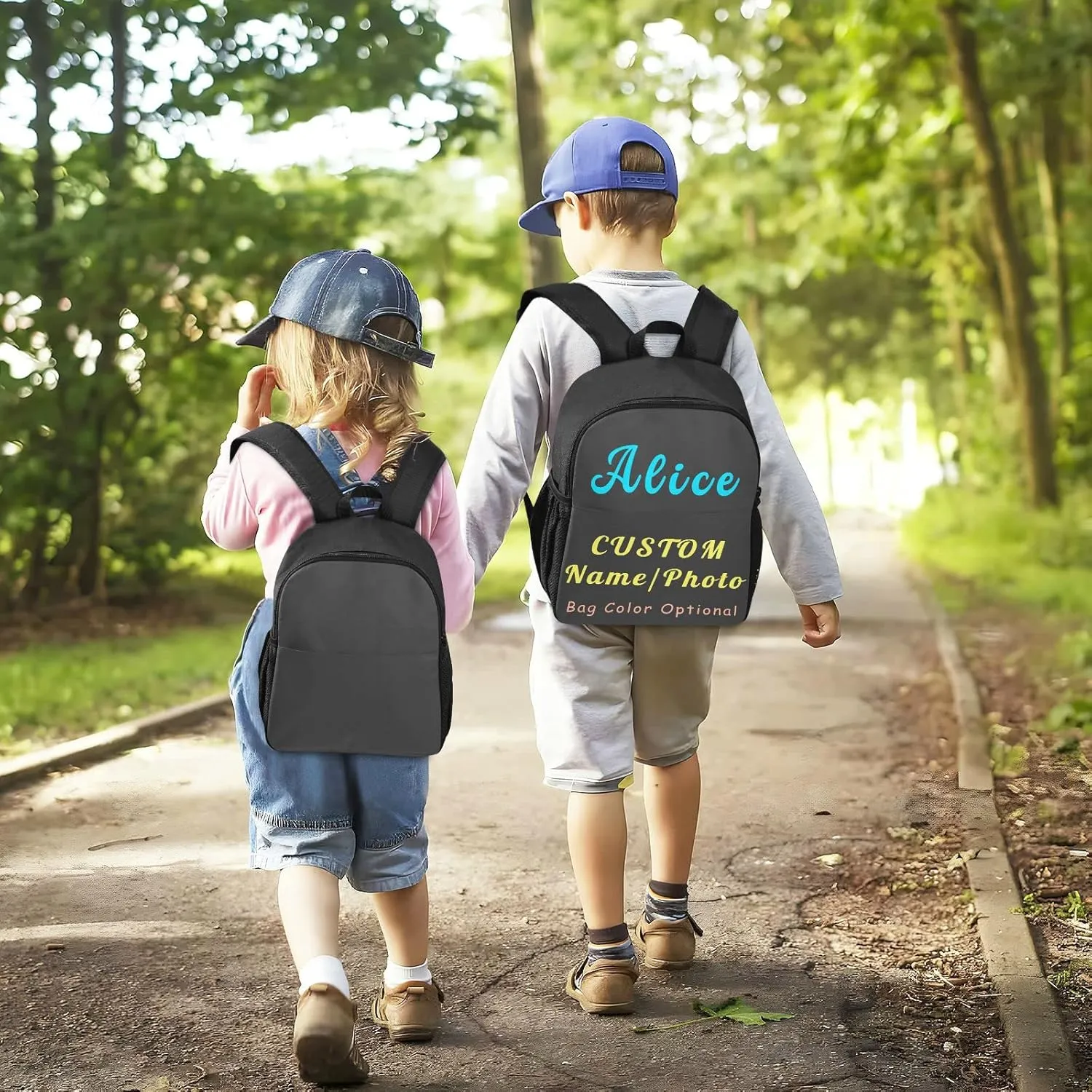 Naanle Custom Kid Backpack with Name Photo Personalized Backpacks Boys Girls Baby Rucksack for Preschool, Solid Color