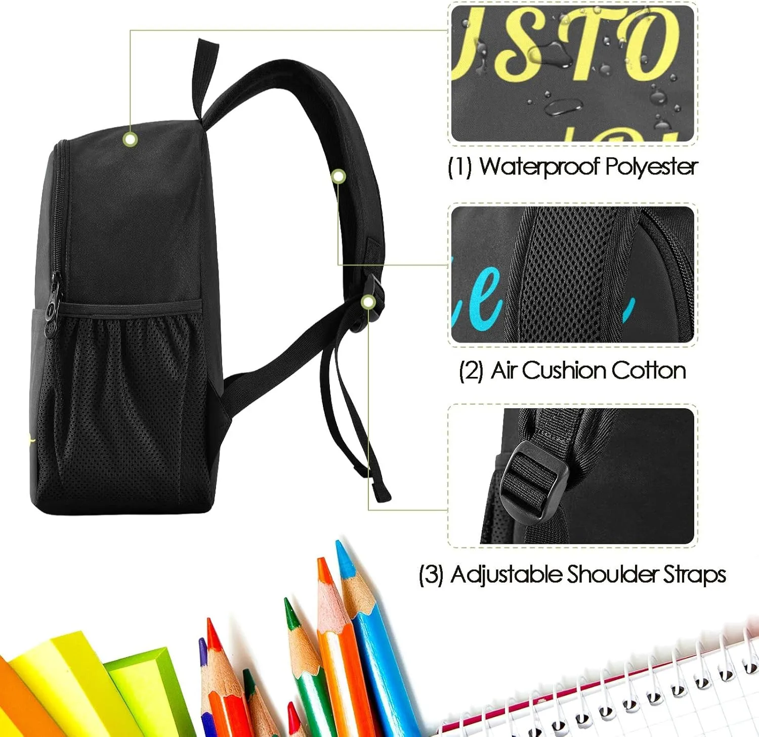 Naanle Custom Kid Backpack with Name Photo Personalized Backpacks Boys Girls Baby Rucksack for Preschool, Solid Color