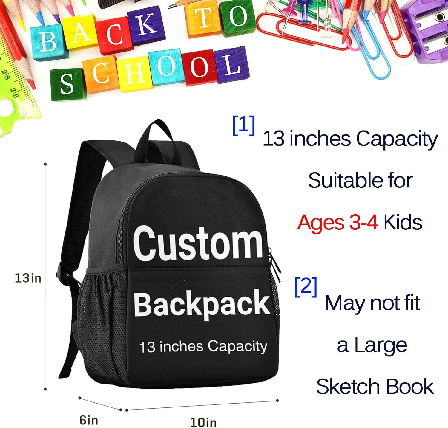 Naanle Custom Kid Backpack with Name Photo Personalized Backpacks Boys Girls Baby Rucksack for Preschool, Solid Color