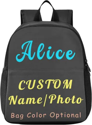 Naanle Custom Kid Backpack with Name Photo Personalized Backpacks Boys Girls Baby Rucksack for Preschool, Solid Color