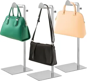 NATGAI 3 Pack Adjustable Height Purse Display Stand, Stainless Steel Handbag Display Holder with Silver Finish, Heavy-Duty Hook Rack for Bags, Purses, and Jewelry (3 Pack)