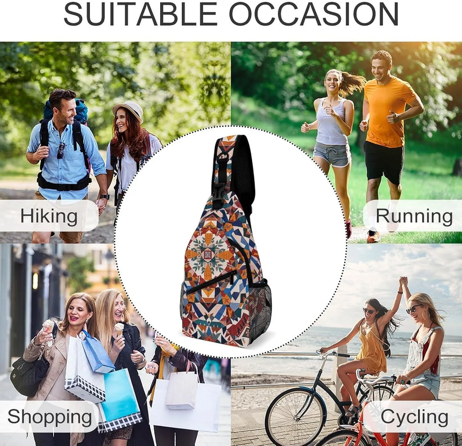 Native American Sling Bag Lightweight Crossbody Chest Pack Travel Shoulder Bag with Adjustable Strap