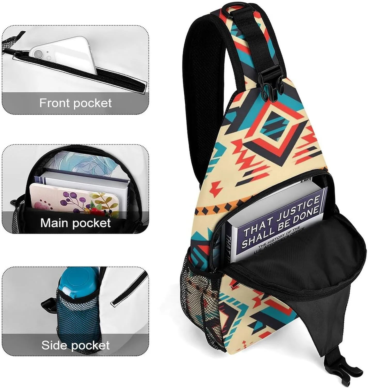 Native American Sling Bag Lightweight Crossbody Chest Pack Travel Shoulder Bag with Adjustable Strap