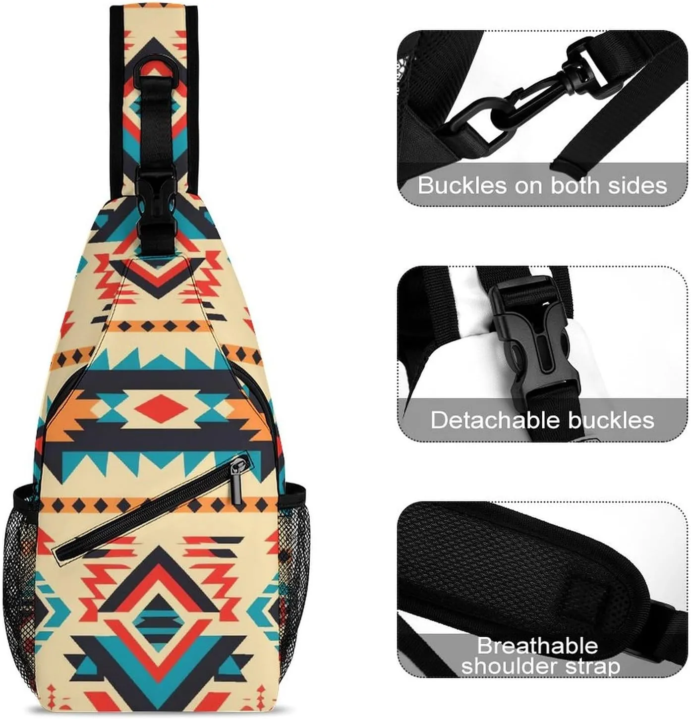 Native American Sling Bag Lightweight Crossbody Chest Pack Travel Shoulder Bag with Adjustable Strap
