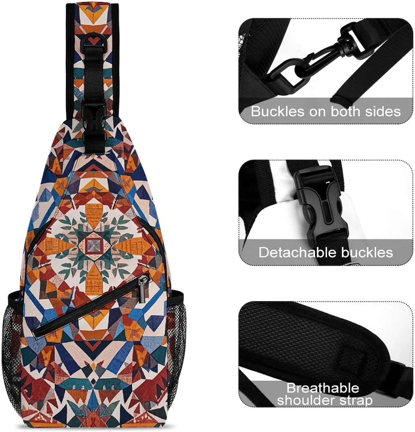 Native American Sling Bag Lightweight Crossbody Chest Pack Travel Shoulder Bag with Adjustable Strap