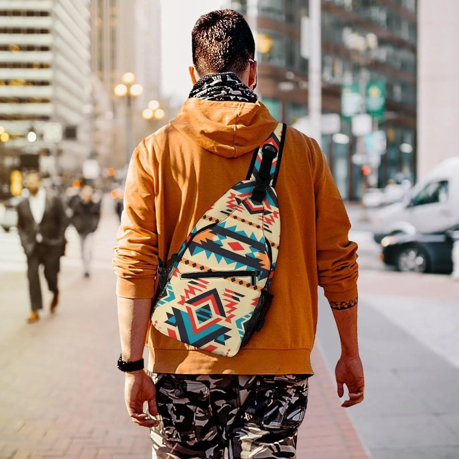 Native American Sling Bag Lightweight Crossbody Chest Pack Travel Shoulder Bag with Adjustable Strap