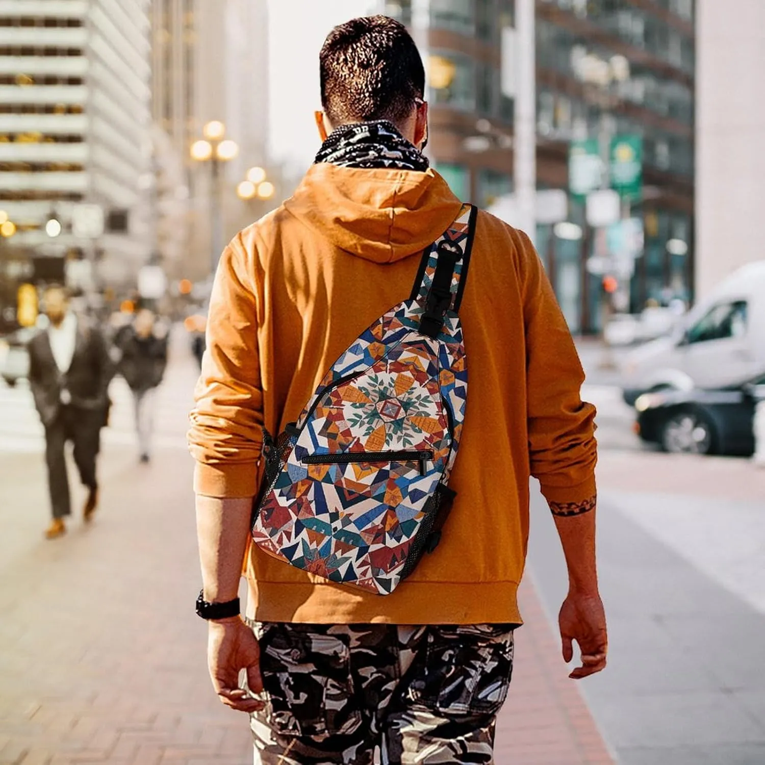 Native American Sling Bag Lightweight Crossbody Chest Pack Travel Shoulder Bag with Adjustable Strap