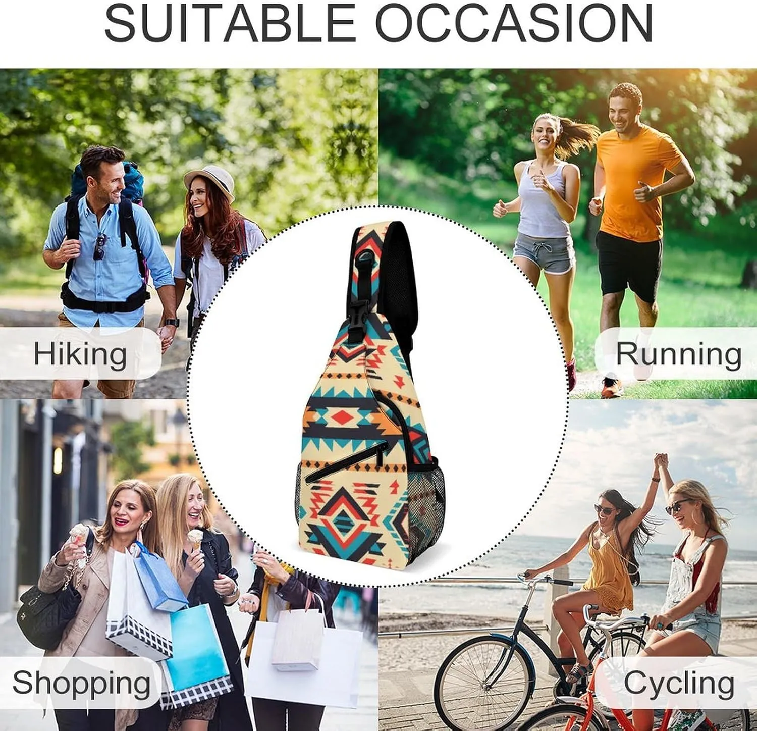 Native American Sling Bag Lightweight Crossbody Chest Pack Travel Shoulder Bag with Adjustable Strap