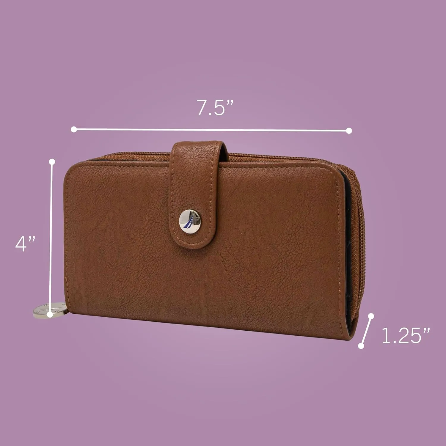 Nautica Be Shore Zip Around Wallet for Women RFID Vegan Leather Clutch, Bifold Organizer with Phone Holder, Card Slots, and Checkbook Pocket, Marine