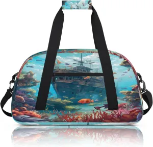 Nautical Ocean Ship Small Gym Bag 18 inch Carry On Duffel Bag for Weekender Travel Sports Workout Yoga Gymnastics Dance Ballet