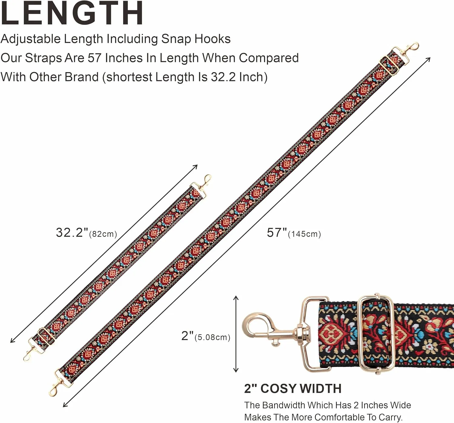 Nefelibata Purse Strap,2" Wide Purse Strap Adjustable Replacement,Multi-pattern Crossbody Handbag Strap