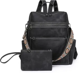 Nefelibata Women's Fashion Backpack Purse Day Packs Satchel Handbags leather tote bag Anti-theft Large Fashion Designer Travel Handbags Shoulder Bags With Purse Strap（Mystic Black）