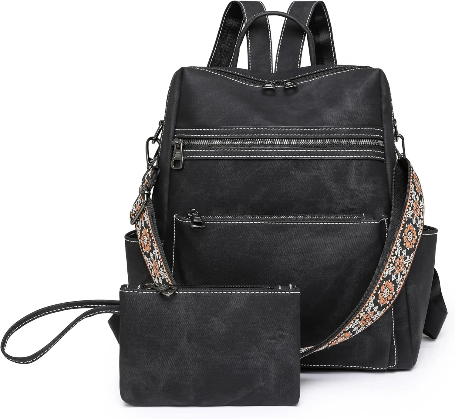 Nefelibata Women's Fashion Backpack Purse Day Packs Satchel Handbags leather tote bag Anti-theft Large Fashion Designer Travel Handbags Shoulder Bags With Purse Strap（Mystic Black）