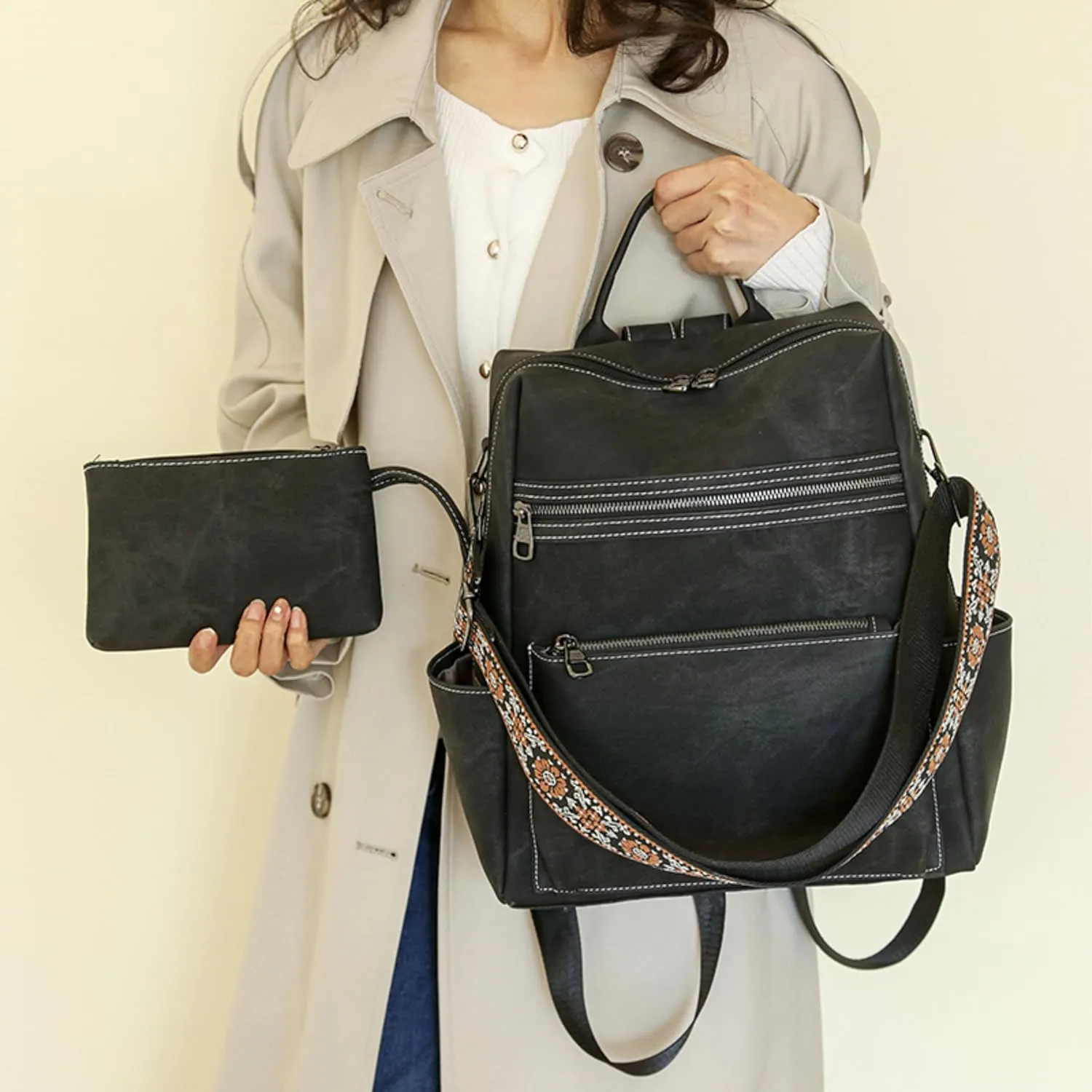 Nefelibata Women's Fashion Backpack Purse Day Packs Satchel Handbags leather tote bag Anti-theft Large Fashion Designer Travel Handbags Shoulder Bags With Purse Strap（Mystic Black）