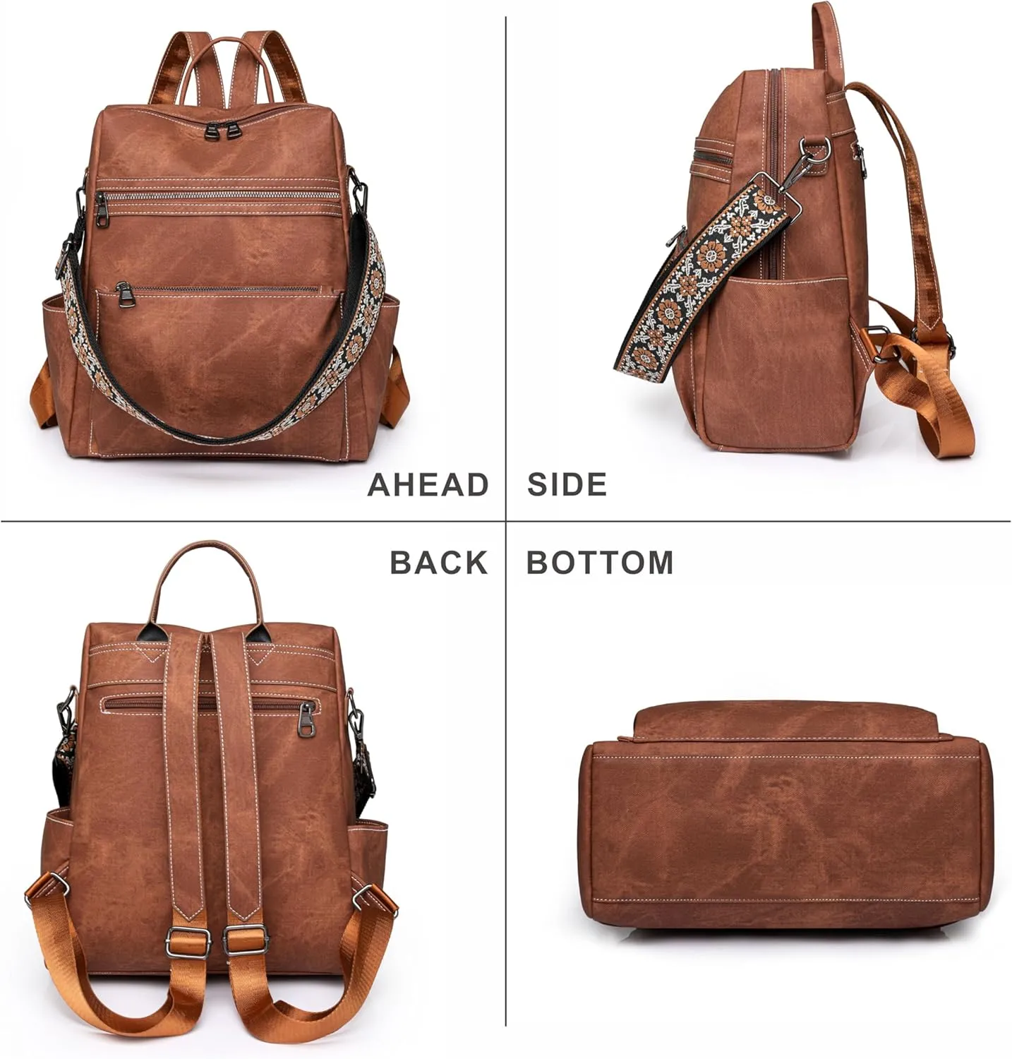 Nefelibata Women's Fashion Backpack Purse Day Packs Satchel Handbags leather tote bag Anti-theft Large Fashion Designer Travel Handbags Shoulder Bags With Purse Strap（Mystic Black）